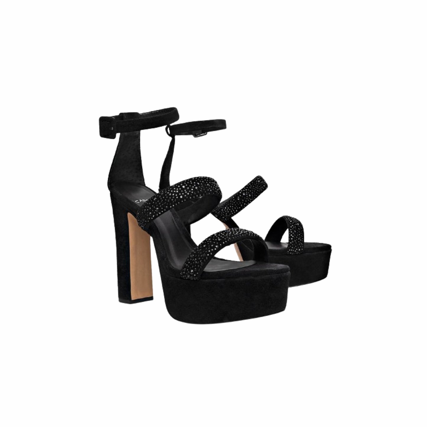 Sandália Plataforma Crystal Tiras Suede Preto