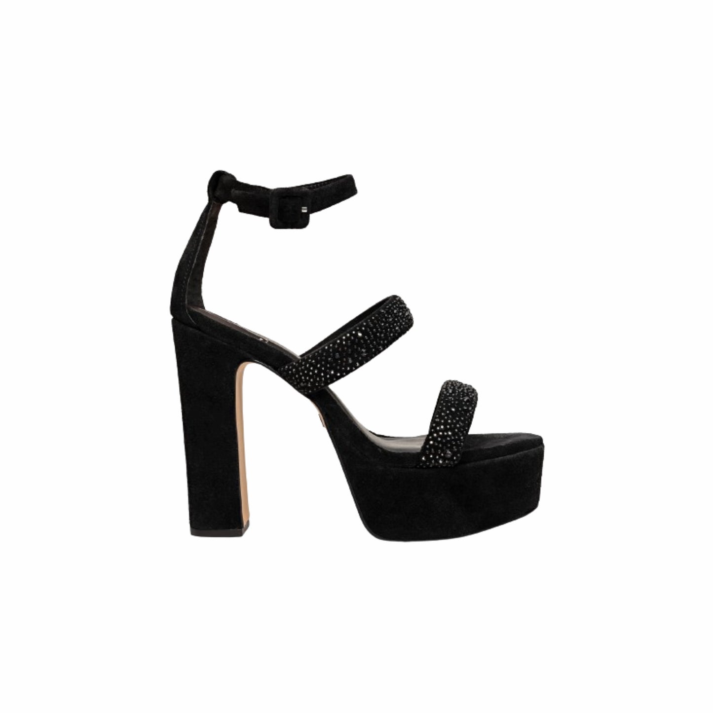 Sandália Plataforma Crystal Tiras Suede Preto